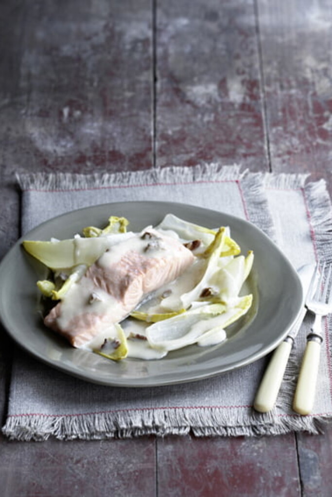 basistechniek vis stomen: zalm met witlof en vanille