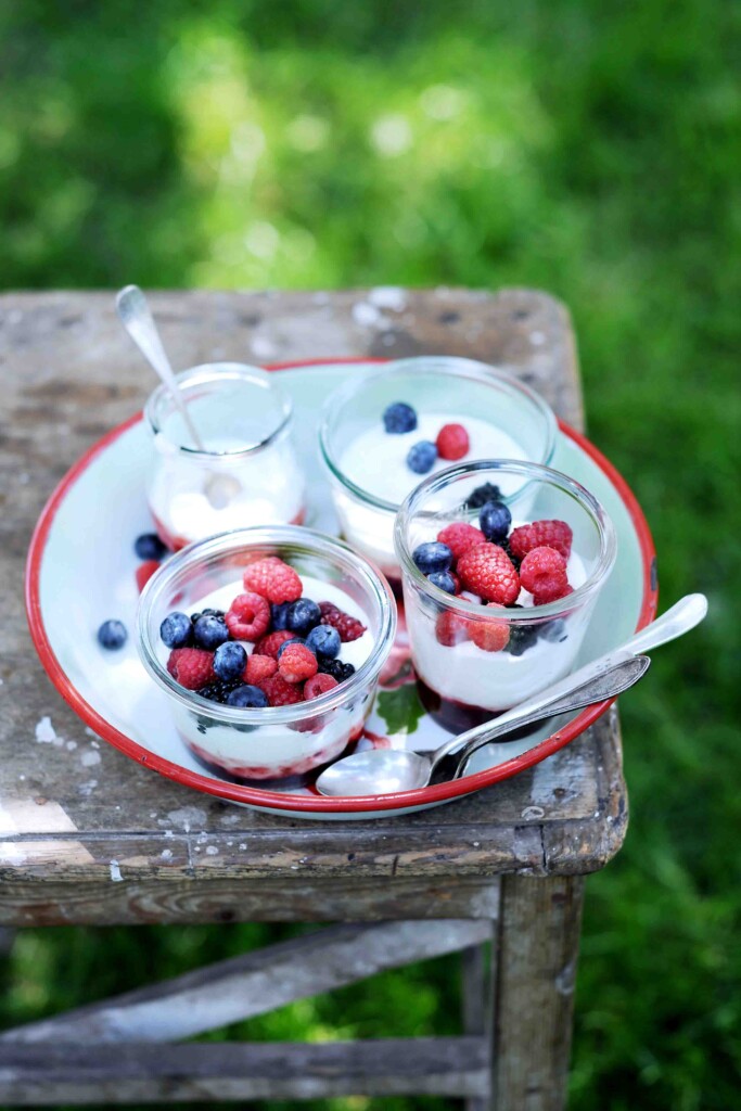 voor de buitenlunch – roompotjes met zomerfruit