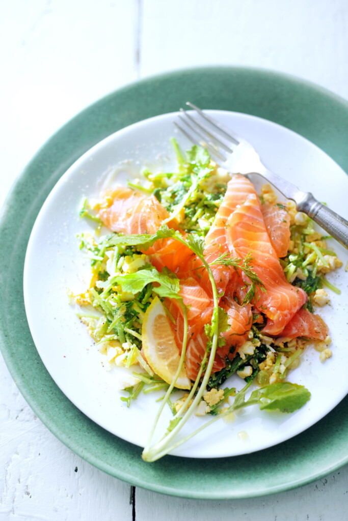 gestoomde raapsteeltjes met gravlax