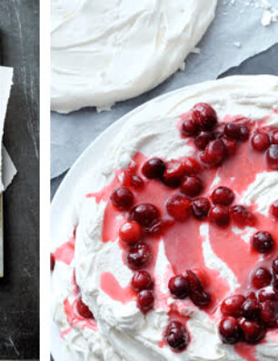 pavlova met kaneelroom & cranberrysaus