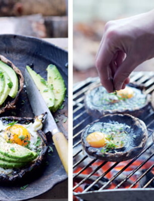 gegrilde portobello met tijmsalie-eitjes en avocado