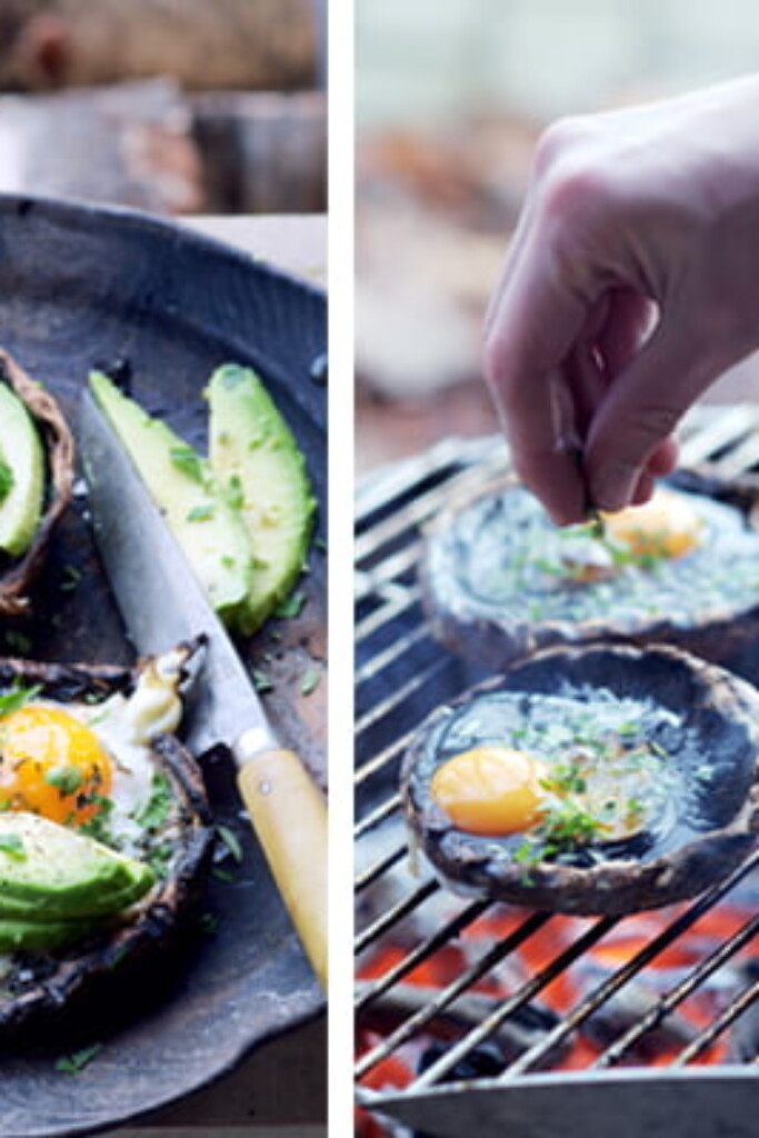 gegrilde portobello met tijmsalie-eitjes en avocado