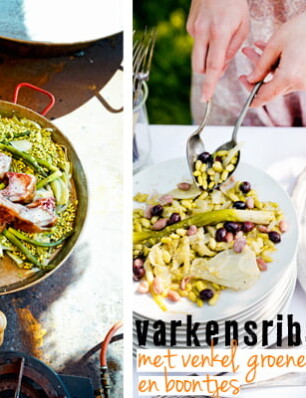 varkensribstuk met venkel, groene asperges en boontjes