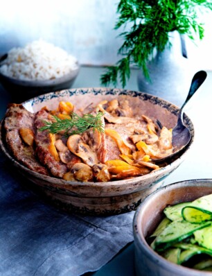 roomschnitzel met paprika & champignons