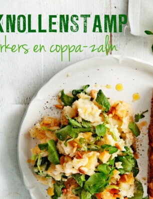 zoete knollenstamp met waterkers en coppa-zalm