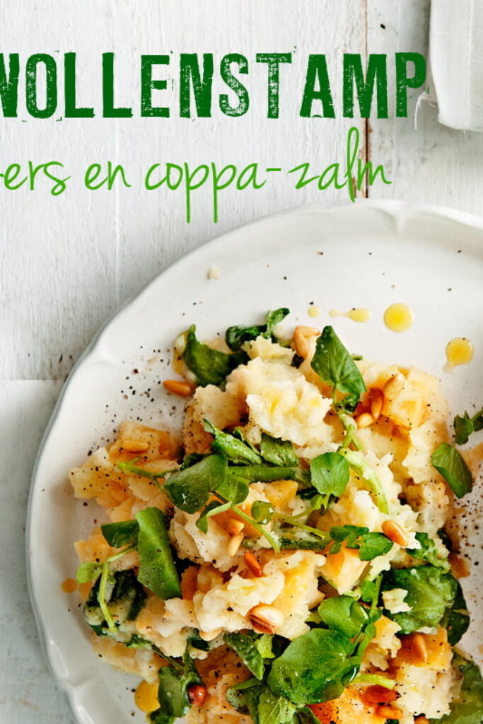 zoete knollenstamp met waterkers en coppa-zalm