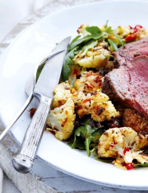 snelle rosbief met parmezaan en bloemkool