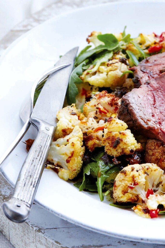 snelle rosbief met parmezaan en bloemkool