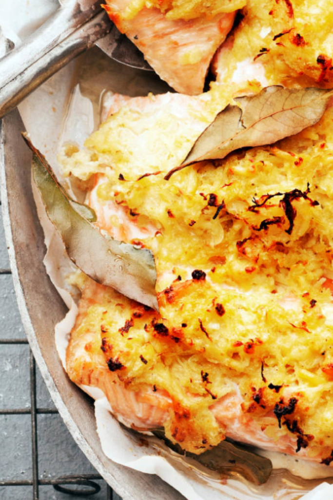 zalm uit de oven met laurier-zuurkoolkorst