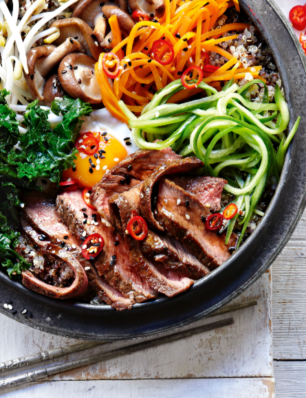 koreaanse bibimbap met entrecote