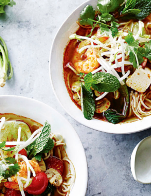 Garnalen tom yam (pittige Thaise noedelsoep)