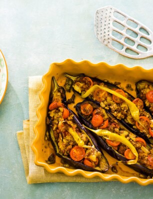 gevulde aubergines met vegetarisch gehakt