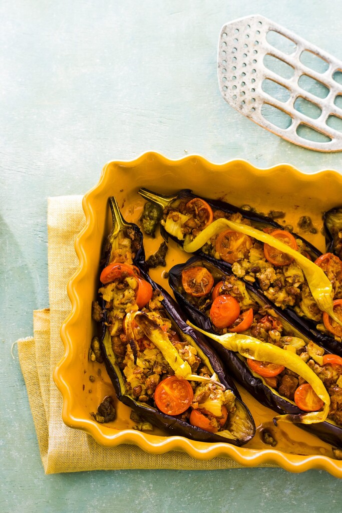 gevulde aubergines met vegetarisch gehakt