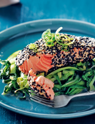 zalm met sesam en honing-paksoi