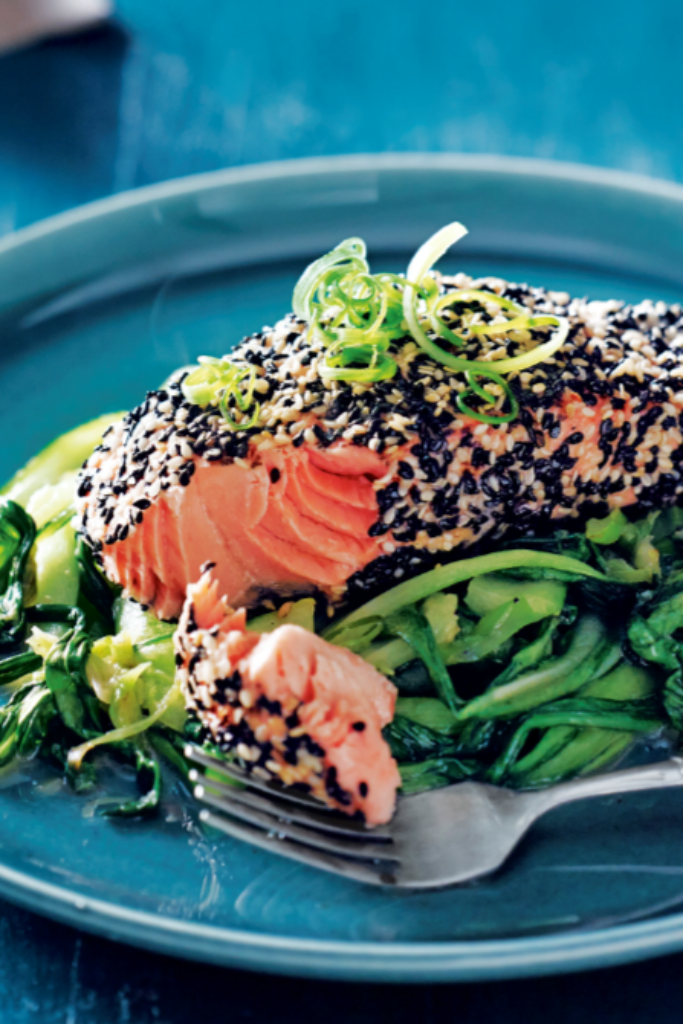 zalm met sesam en honing-paksoi