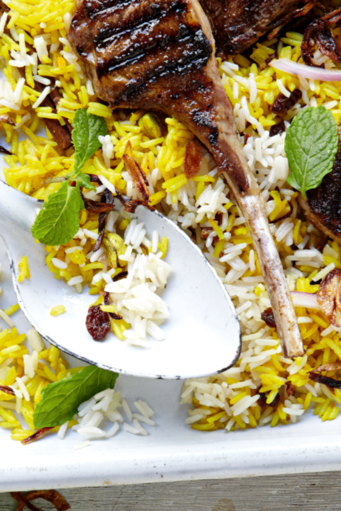 lamskoteletten met biryani-rijst