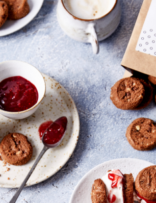 driedubbel chocoladekoekjes met frambozenijs