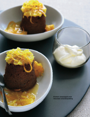 pudding met chocolade en dronken sinaasappels 