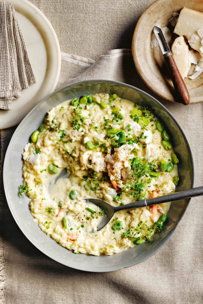 risotto met tuinbonen, krab en munt