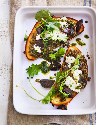 geroosterde bietjes met linzen en salsa verde