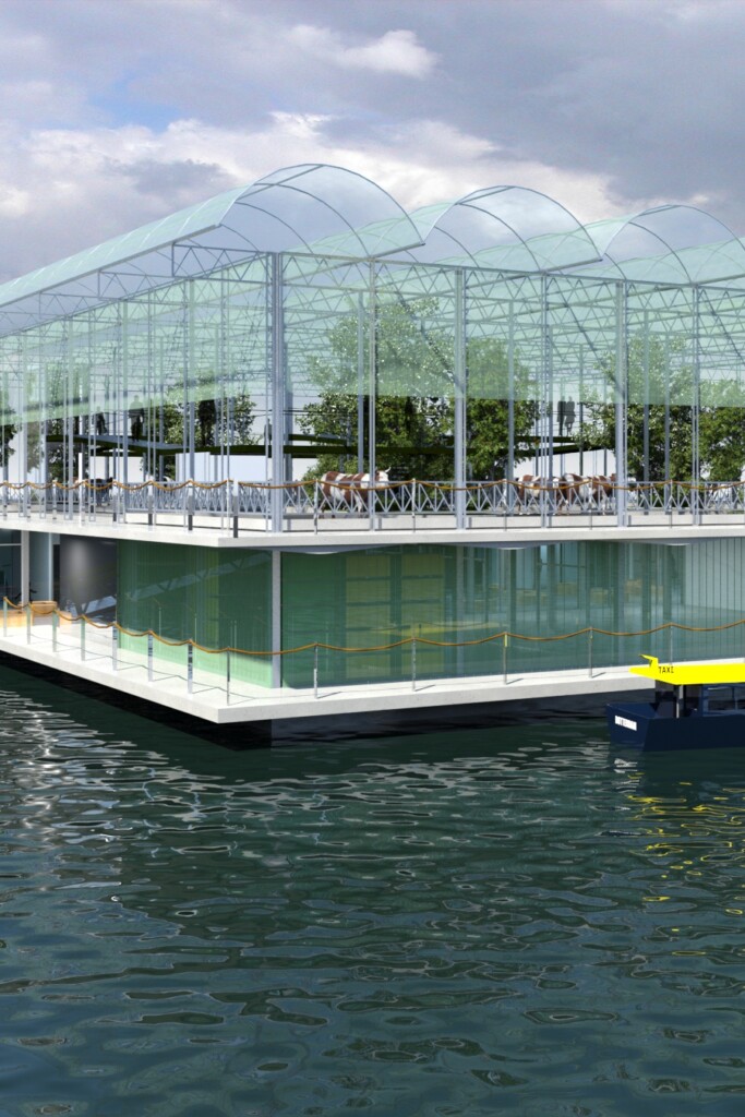 De Floating Farm is de eerste drijvende koeienstal ter wereld