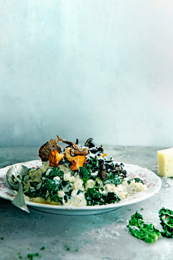 risotto met cavolo nero en paddenstoelen