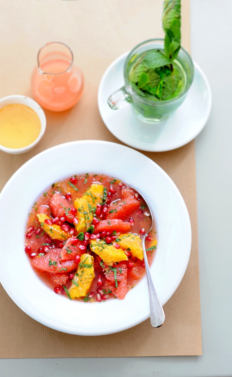 citrussalade met een dressing van Hollandse appelstroop en munt
