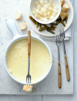 Kaasfondue van emmentaler en beaufort