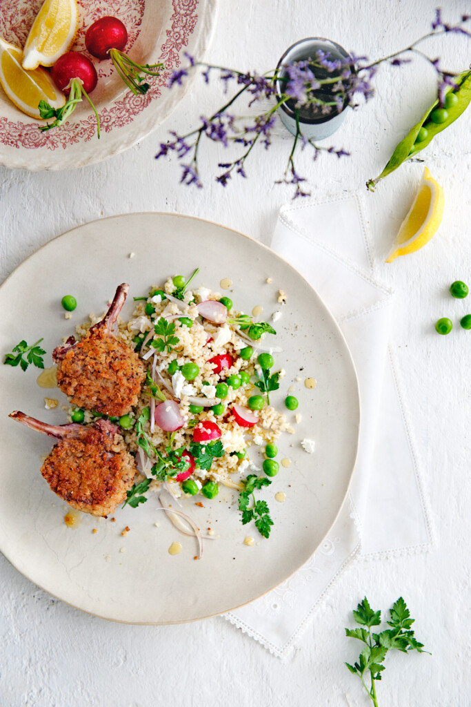 krokante lamskoteletjes met lentesalade