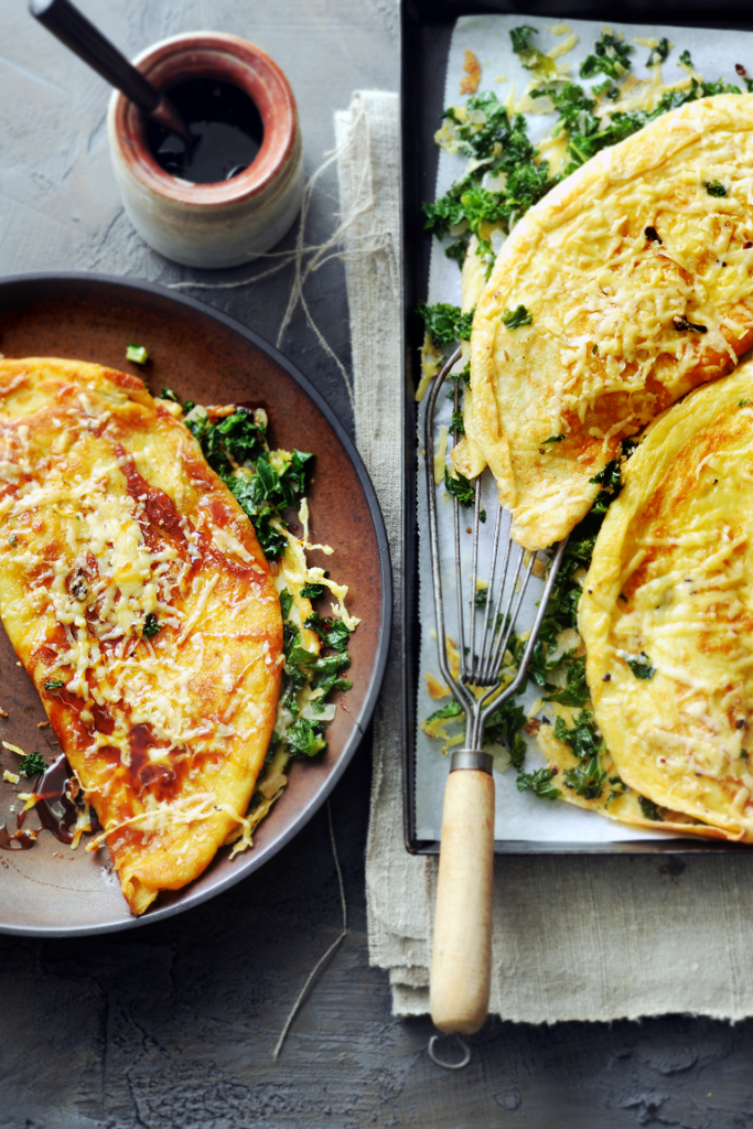 pannenkoeken met boerenkool en nagelkaas