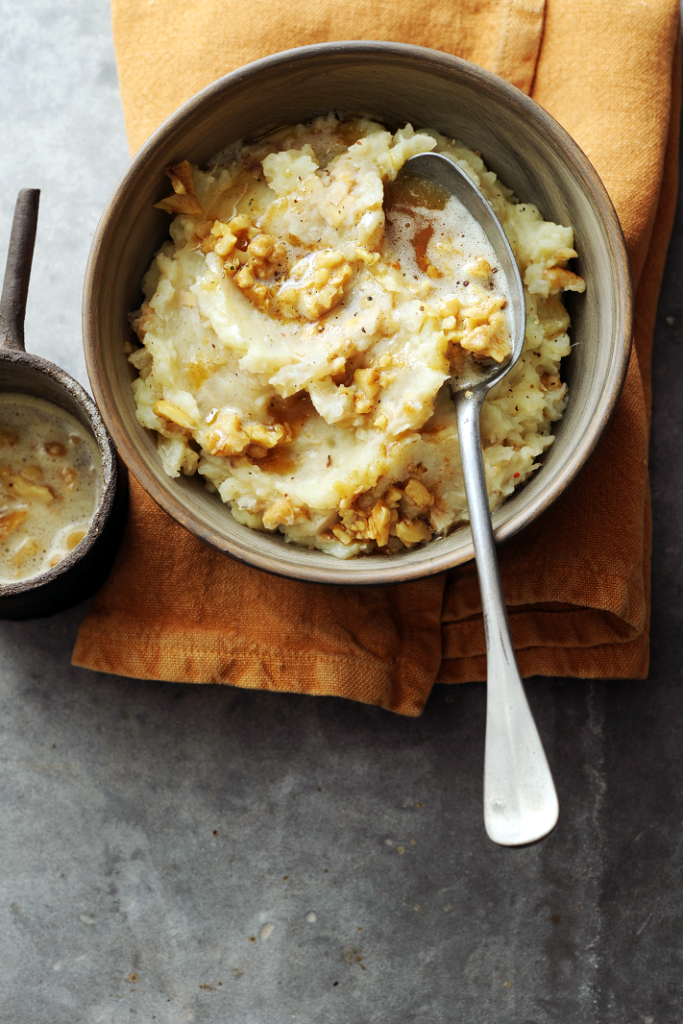 schorseneren-aardappelpuree met beurre noisette en walnoten