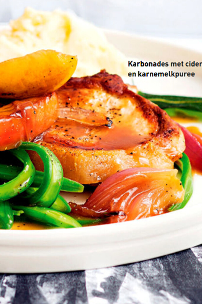 karbonades met ciderjus en karnemelkpuree