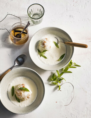 sorbet van karnemelk, vanille & karamel au beurre salé