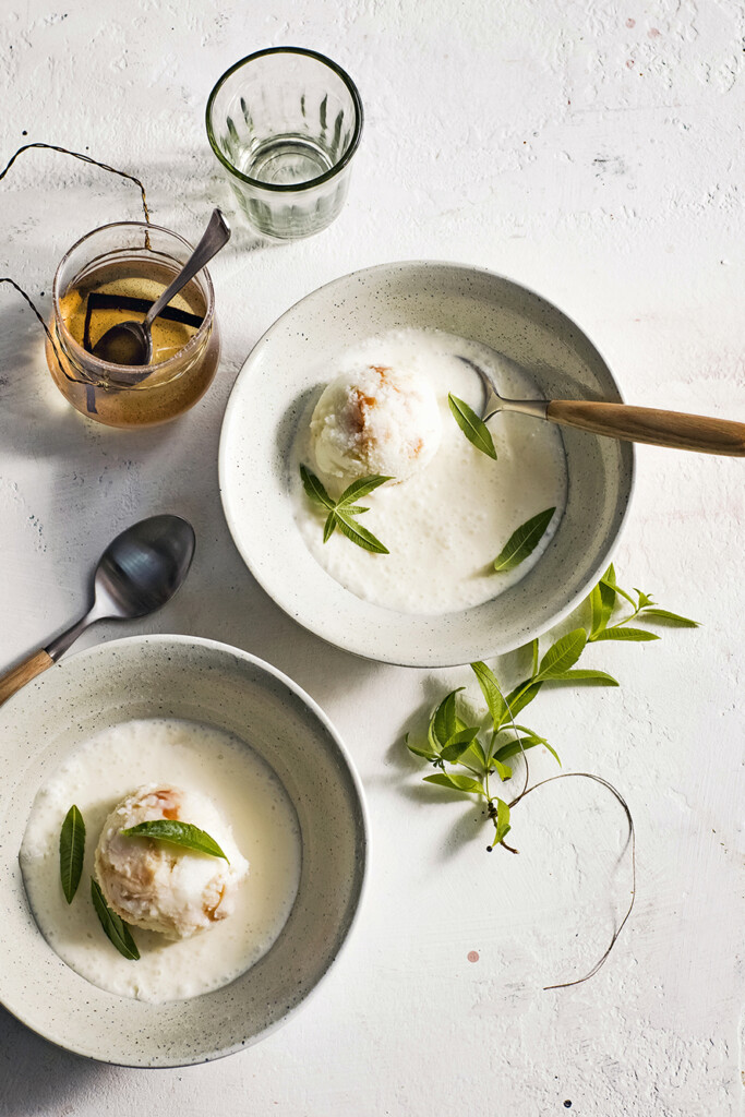 sorbet van karnemelk, vanille & karamel au beurre salé