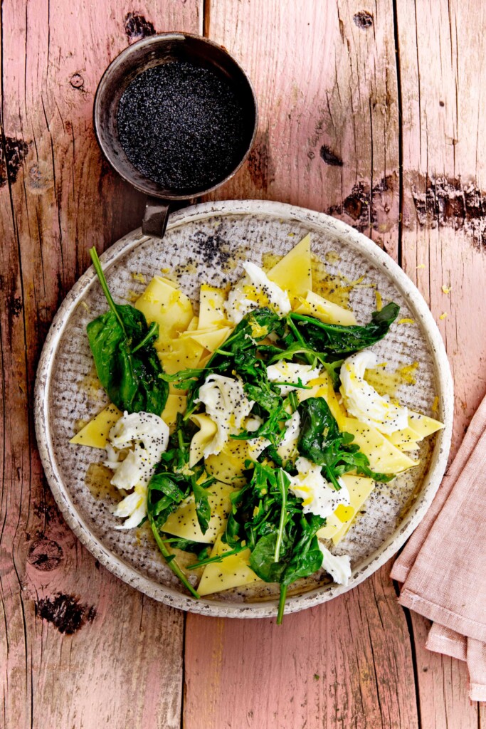 pasta met spinazie, mozzarella en citroenboter