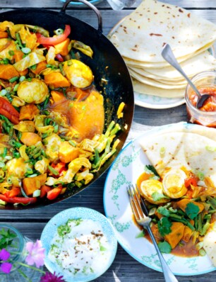 Vegetarische ‘roti’ met eieren