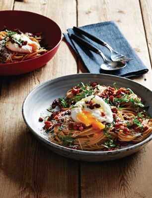 spaghetti carbonara met chorizo