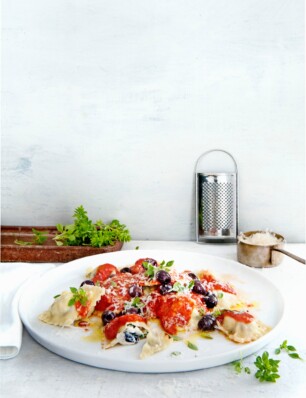 Ravioli met ricotta en aubergine