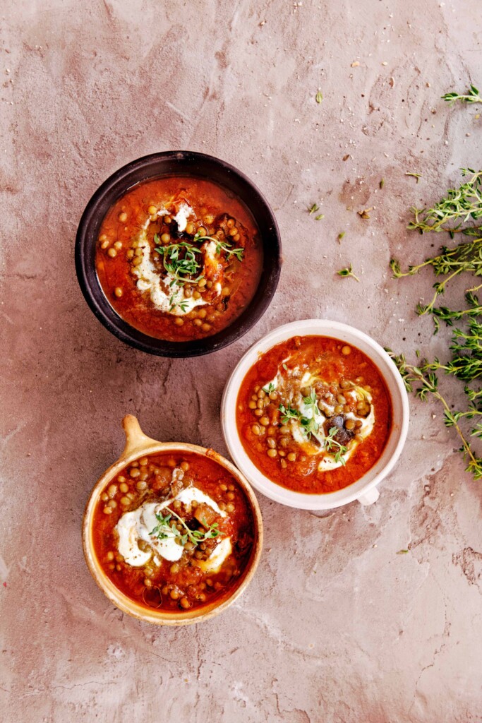 auberginesoep met linzen en fetacrème