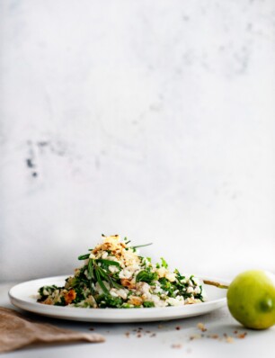 risotto met boerenkool, taleggio en citroenpangrattato