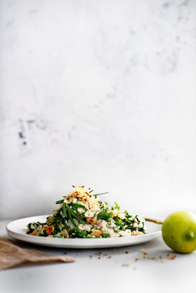 risotto met boerenkool, taleggio en citroenpangrattato