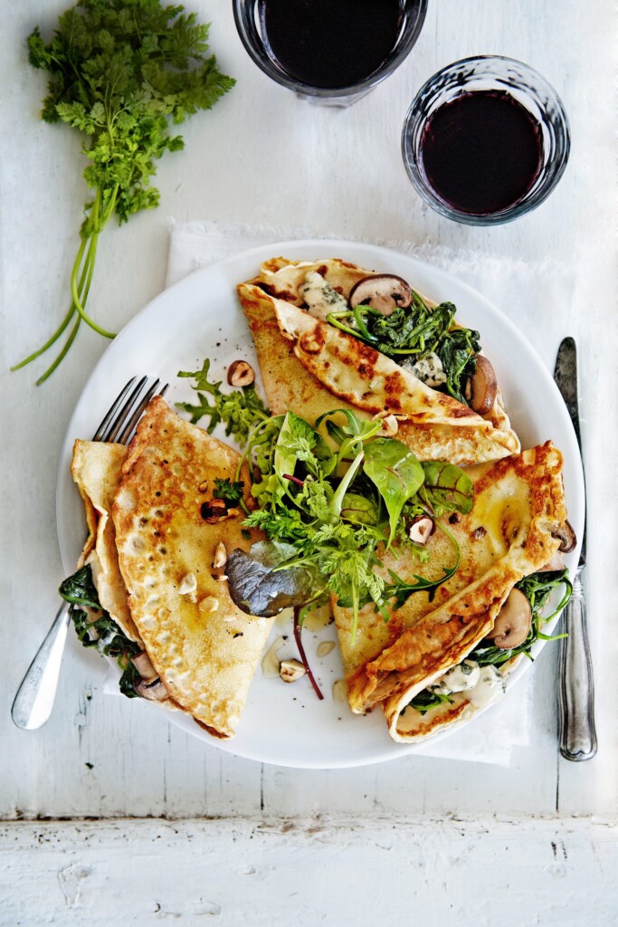 crêpes met spinazie en roquefort