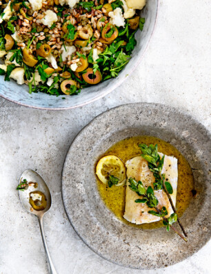 farro-bloemkoolsalade met gekonfijte kabeljauw