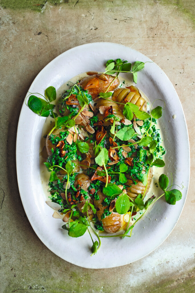 geroosterde aardappeltjes met spinazie van Nigel Slater