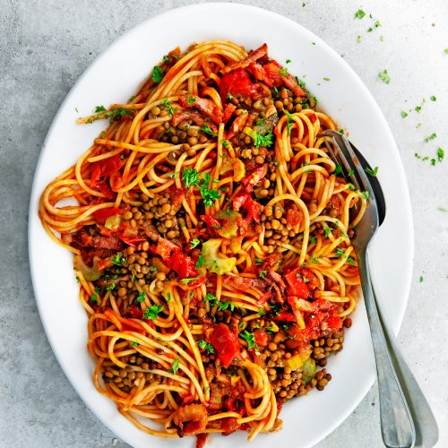snelle pasta recepten spaghetti linzen bacon Janneke ottolenghi