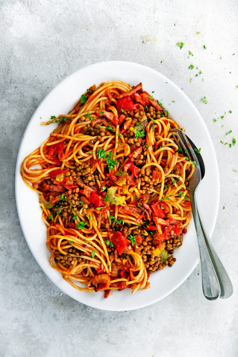 snelle pasta recepten spaghetti linzen bacon Janneke ottolenghi