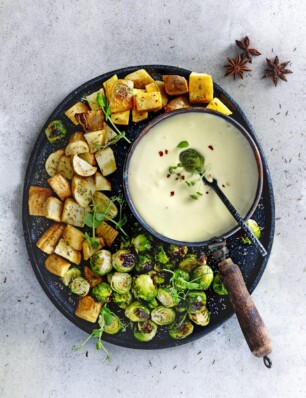 kaasfondue met gin, steranijs & geroosterde wintergroenten