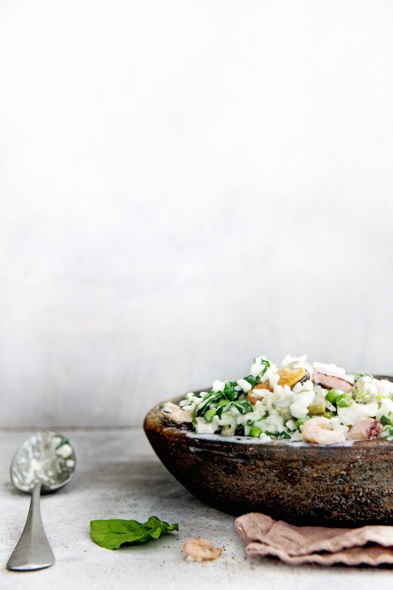 eenpansgerecht risotto verde met zeevruchten