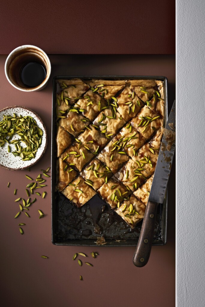 chocolade baklava met pistache & koffie-honingsiroop