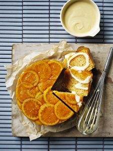 gestoomde sinaasappelcake met gembercustard